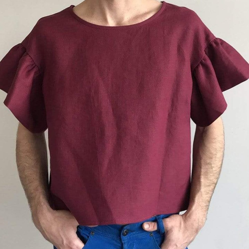 Eliza Faulkner Burgundy Linen Raffi Tee size S